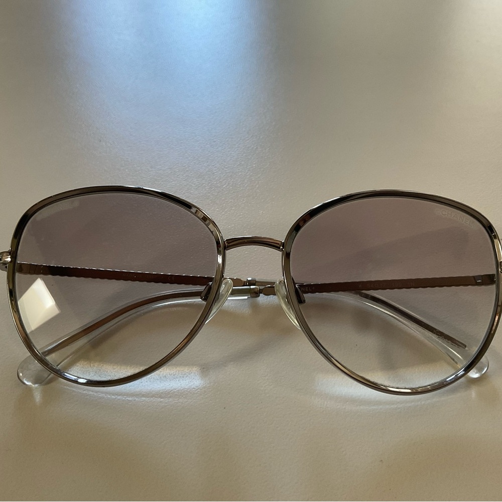 Chanel Wire Rimmed Sunglasses Silver Gradient Lenses Great Condition!